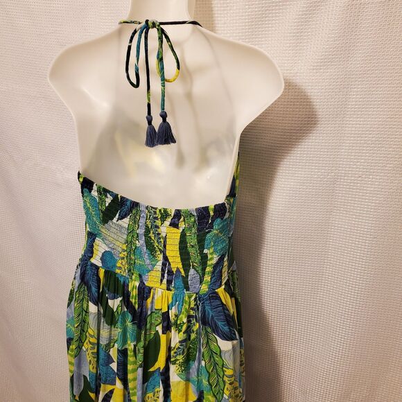 Aerie Paradise Palm Maxi Halter Dress Sz Med Tropical Boho Summer - Picture 8 of 12